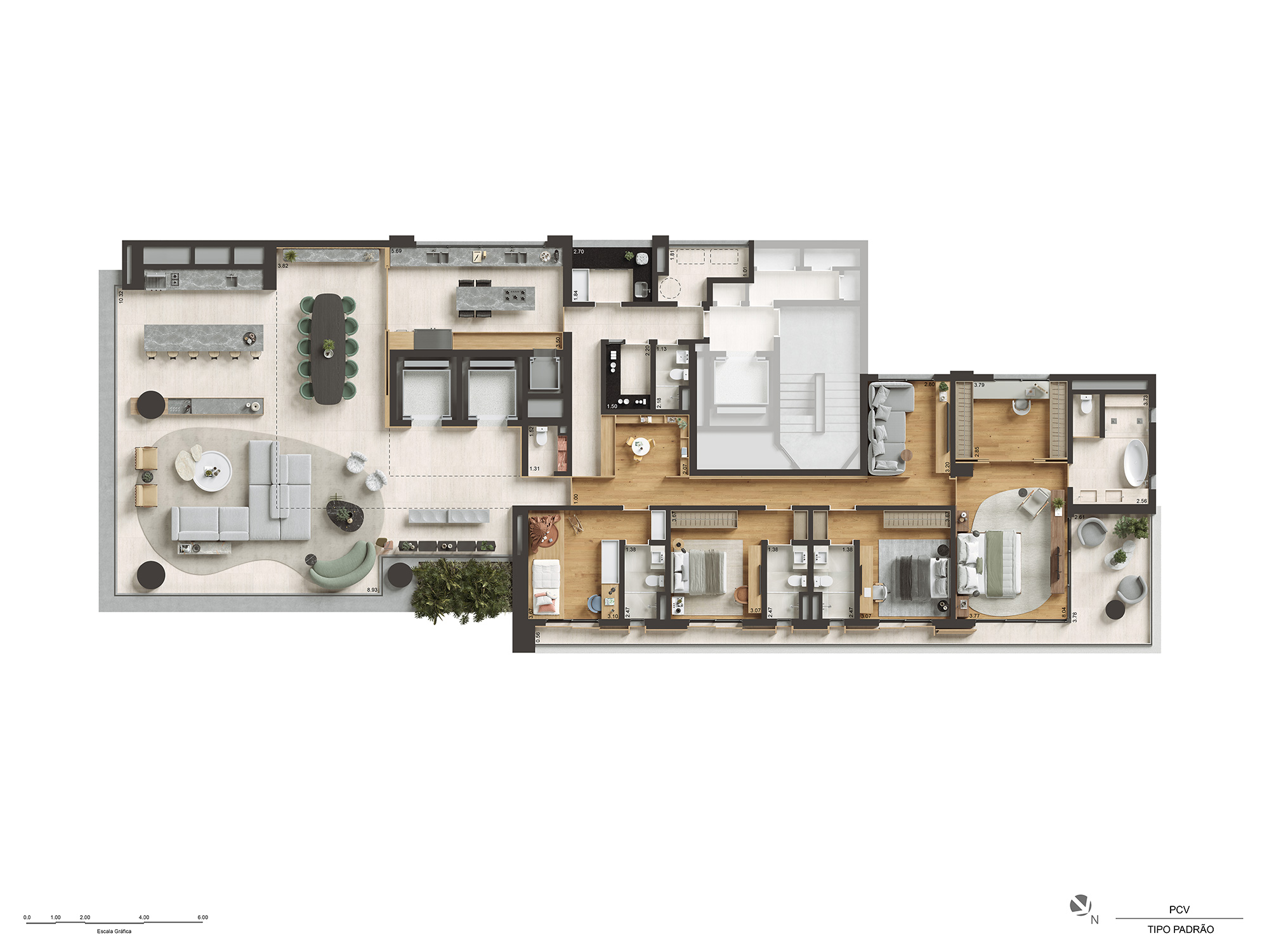 Planta Sugestão Decoração Opção 4 dorm 362,40m2