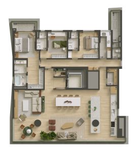 Planta Final 2, 3 suítes. Sugestão de decoração NJ+ Arquitetos 220 m² 